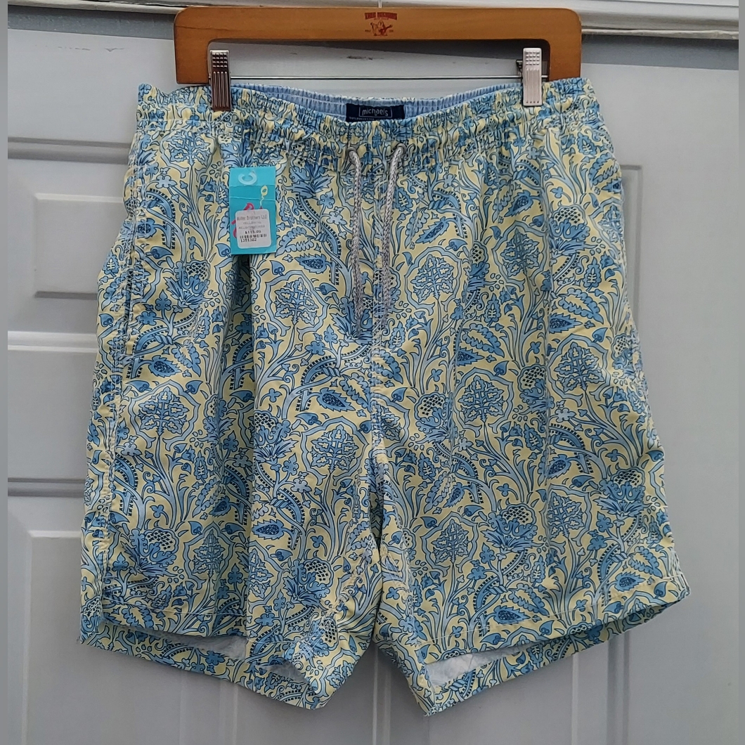 Michael's Men's Yellow Paisley Swim Trunk Drawstring Flat Front Size Xl Nwt $115